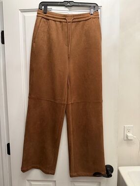 Stefanel Suede-Look Wide Leg track Pants in Chestnut Brown